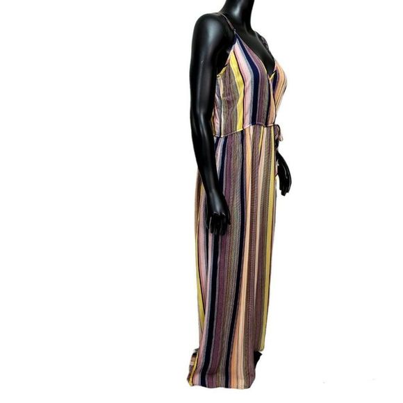 Band of Gypsies Women's Size L Wide Leg Surplice Neck Stripe Multicolor Jumpsuit - Picture 5 of 7